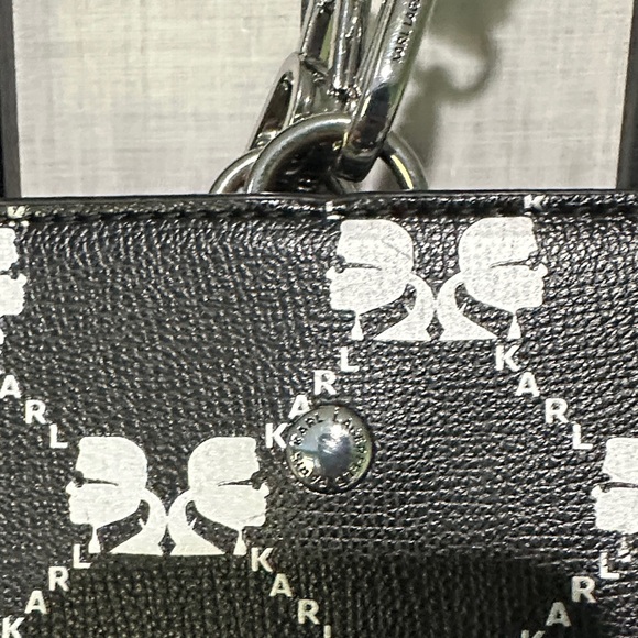 Karl Lagerfeld Paris Large Tote Black Silver Handles and Shoulder Strap - Picture 6 of 13